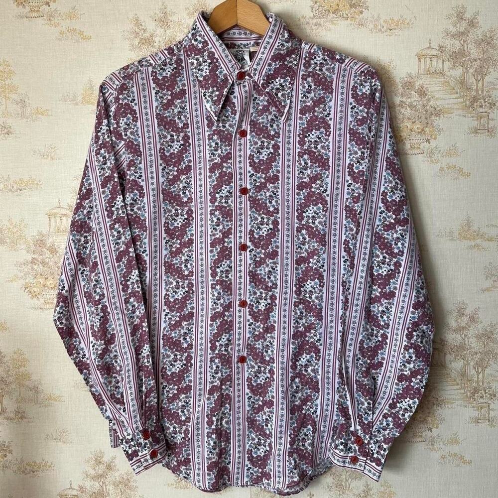 Vintage 1970s Kennington Disney Floral Button-Down | Mickey & Minnie | Size M